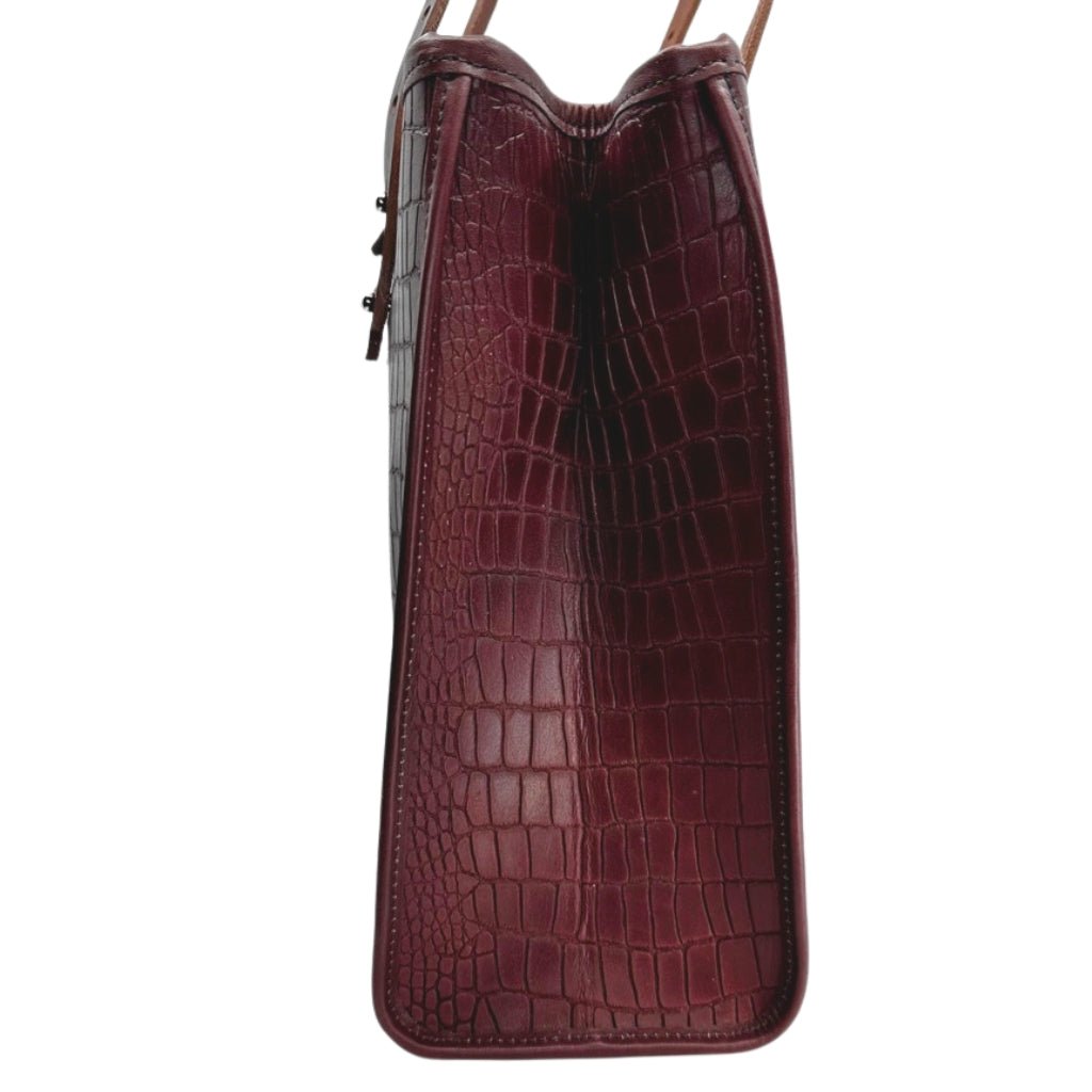 Limited Edition Leather Handbag, Sonoma Tote, Alligator Wine. Side View 