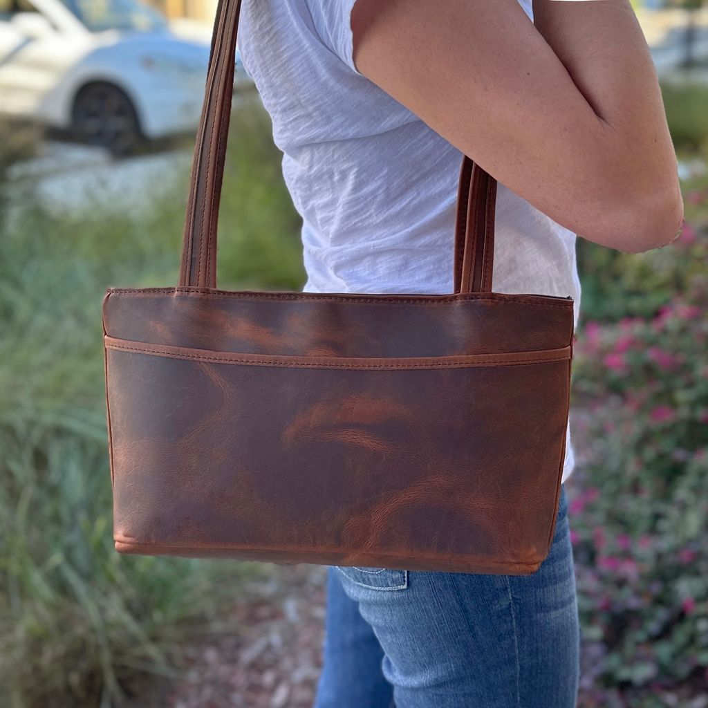 Streamline Handbag, Hard Times in Copper on Model 