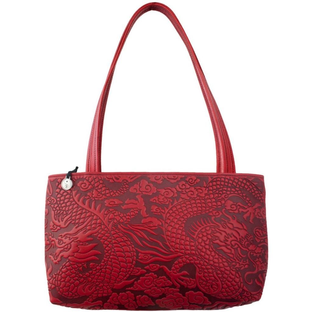 Oberon Design Leather Women's Handbag, Cloud Dragon Streamline, Red