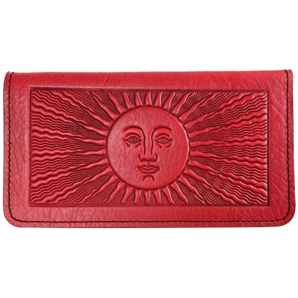 Oberon Design Leather Checkbook Cover, Cloud Dragon, Made in The USA Red - Pen Loop