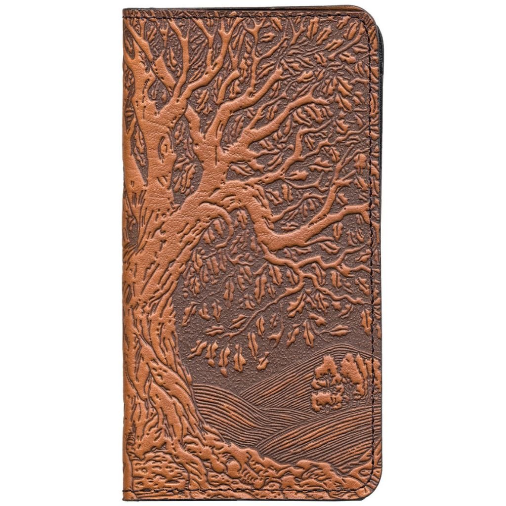 Leather Checkbook Cover, Tree of Life in Saddle