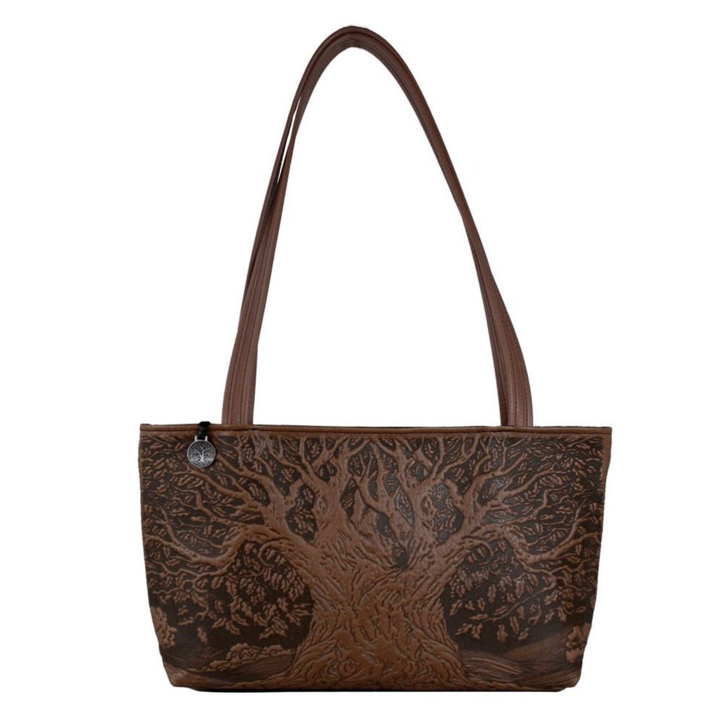 Oberon Design Leather Women's Handbag, Tree of Life Streamline, Back with Pocket