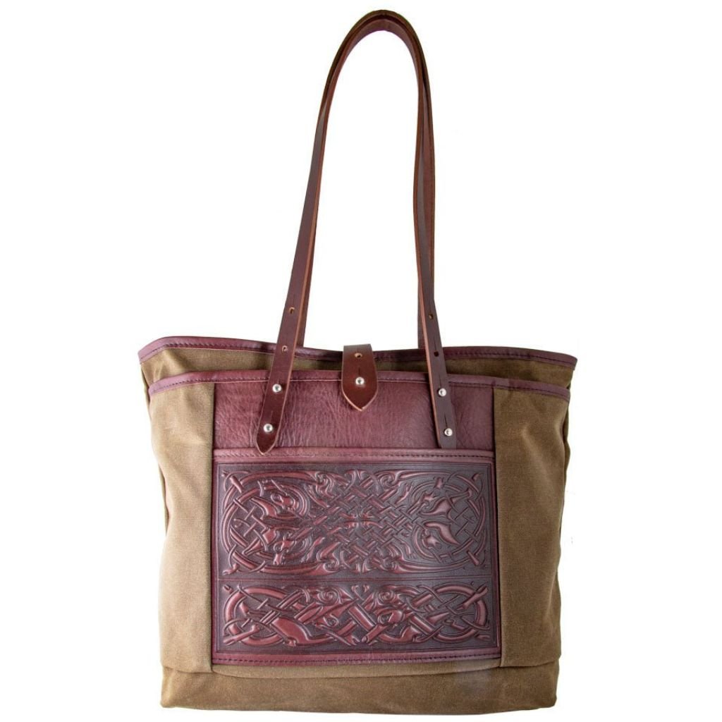Canvas and Leather Everyday Tote Handbag, Celtic Hounds