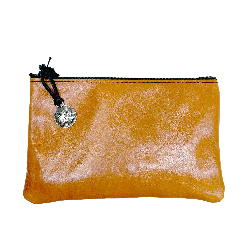 Leather 6 inch Zipper Pouch, Wallet, Coin Purse in Orange