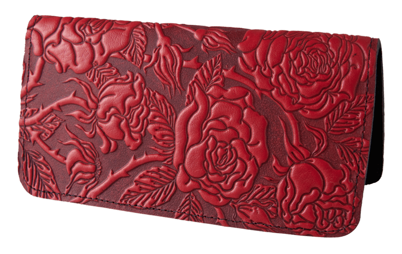 Oberon Design Small Oberon Design Small Leather Smartphone Wallet Case, Wild Rose in Red