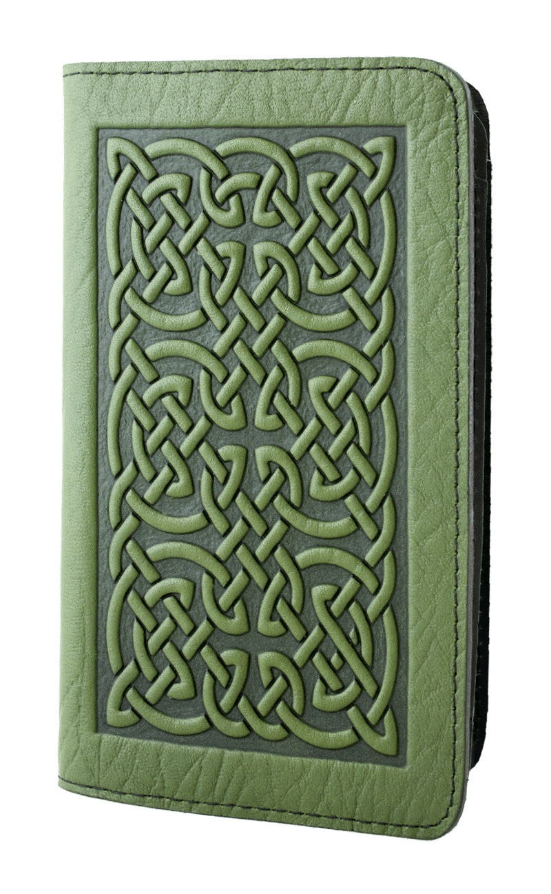Oberon Design Small Leather Smartphone Wallet, Bold Celtic in Fern