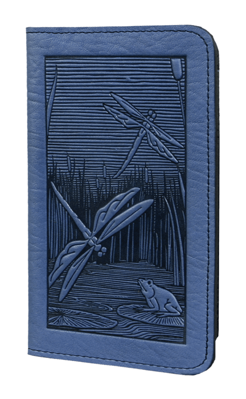 Oberon Design Small Leather Smartphone Wallet,Dragonfly Pond in Blue