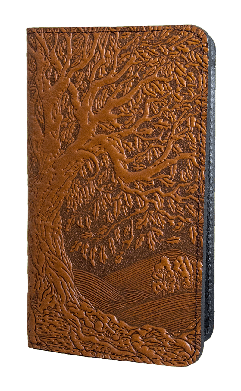 Oberon Design Small Oberon Design Small Leather Smartphone Wallet Case, Tree of Life in Saddle