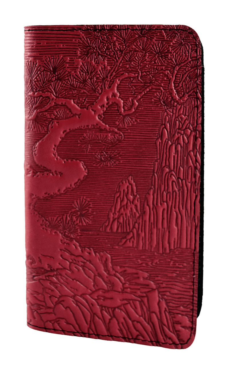 Oberon Design Small Oberon Design Small Leather Smartphone Wallet Case, River Garden in Red