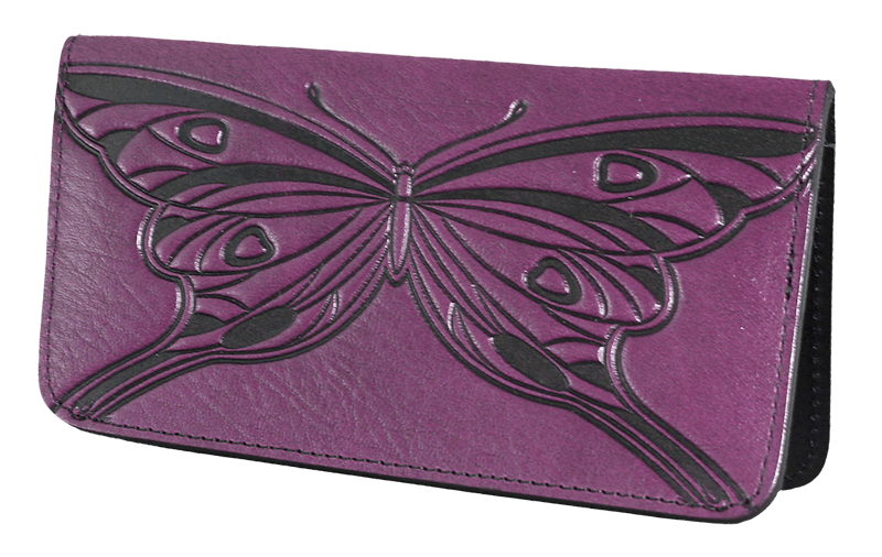 Oberon Design Small Oberon Design Small Leather Smartphone Wallet Case, Butterfly in Teal