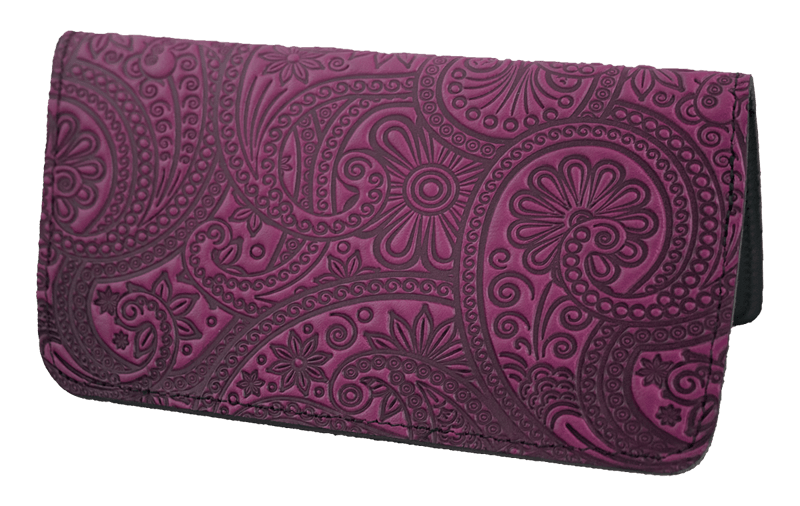 Oberon Design Small Oberon Design Small Leather Smartphone Wallet Case, Paisley in Teal