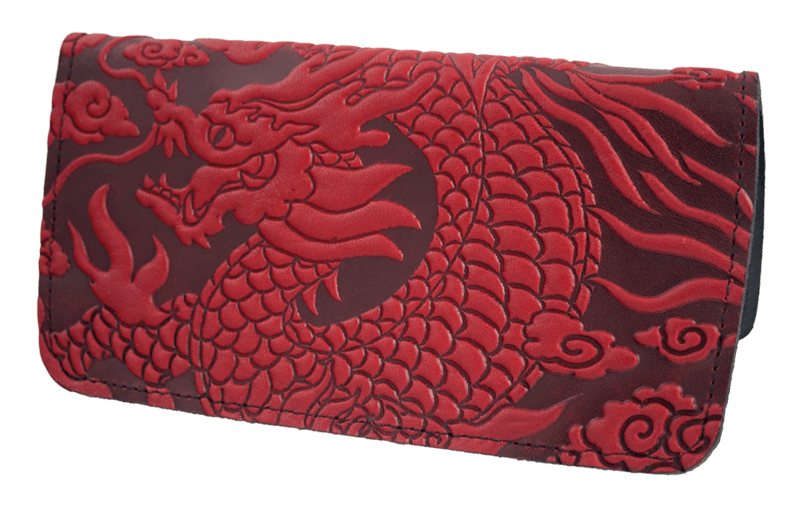 Oberon Design Small Oberon Design Small Leather Smartphone Wallet Case, Cloud Dragon in Red