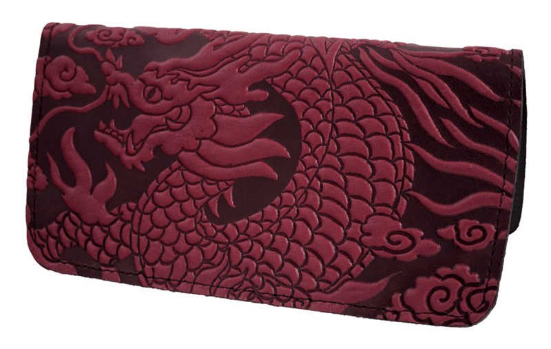 Oberon Design Small Oberon Design Small Leather Smartphone Wallet Case, Cloud Dragon in Red