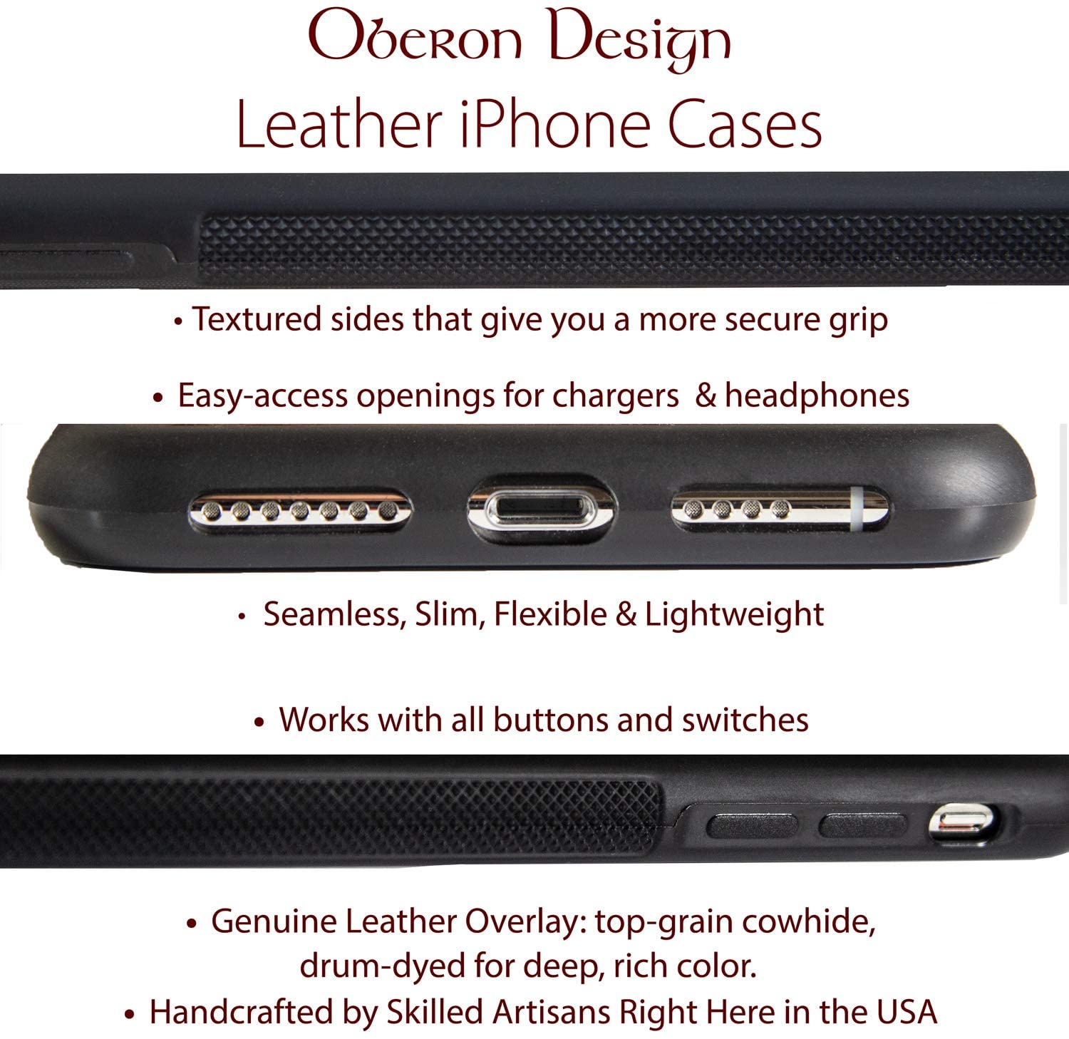Oberon Design Genuine Leather iPhone Case, Butterflies in Blue