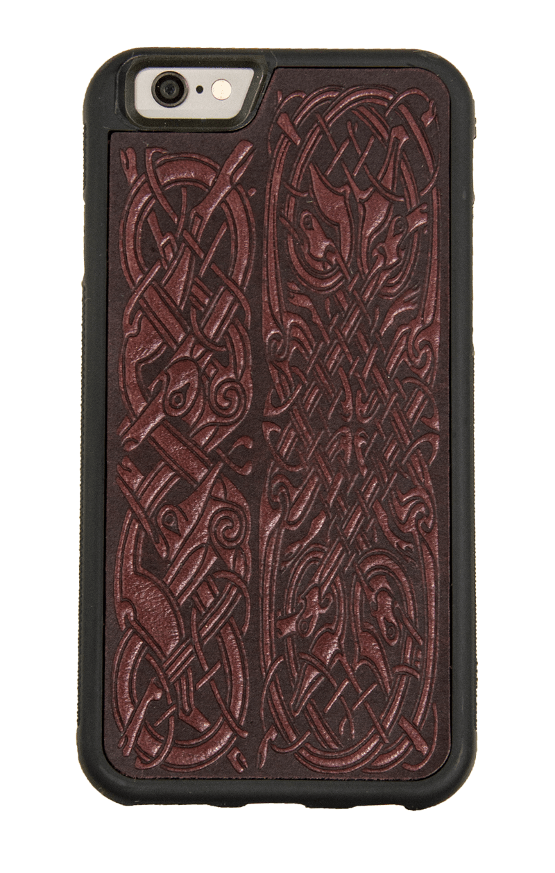 iPhone 6 Leather Case, Celtic Hounds in Wine
