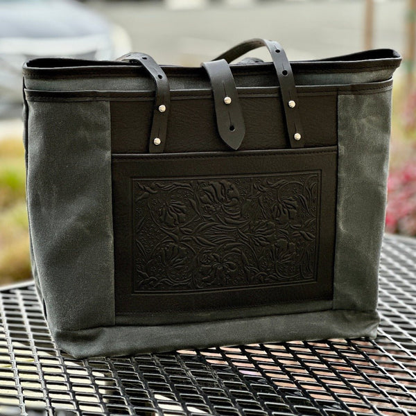 Waxed Canvas and Leather Everyday Tote Handbag, Bold Celtic - Oberon Design