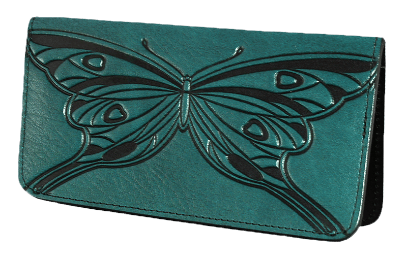 Oberon Design Small Oberon Design Small Leather Smartphone Wallet Case, Butterfly in Teal