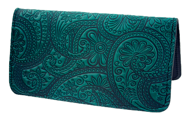 Oberon Design Small Oberon Design Small Leather Smartphone Wallet Case, Paisley in Teal