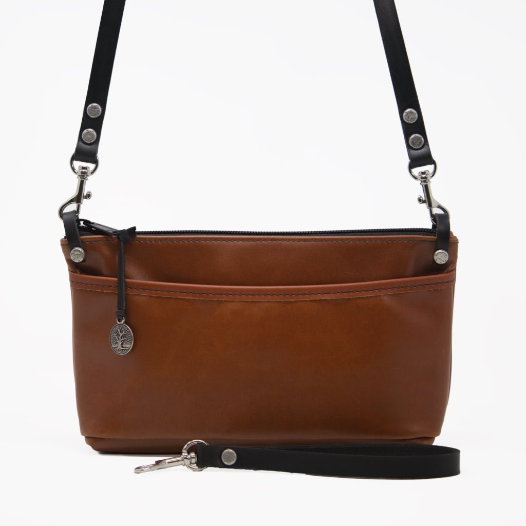 Oberon Design Leather Women&#39;s Crossbody Convertible Wristlet Handbag, Acorn