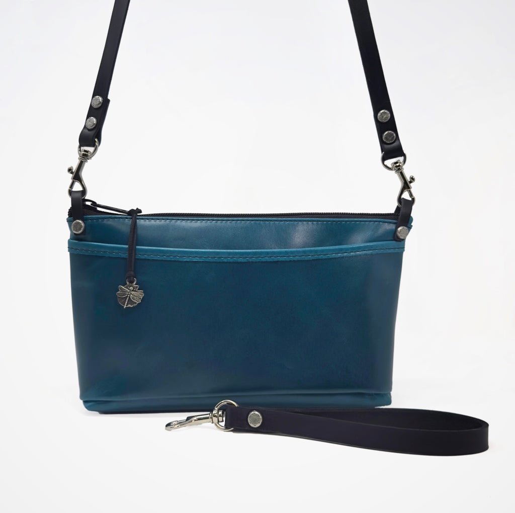 Oberon Design Leather Women&#39;s Crossbody Convertible Wristlet Handbag, Turquoise