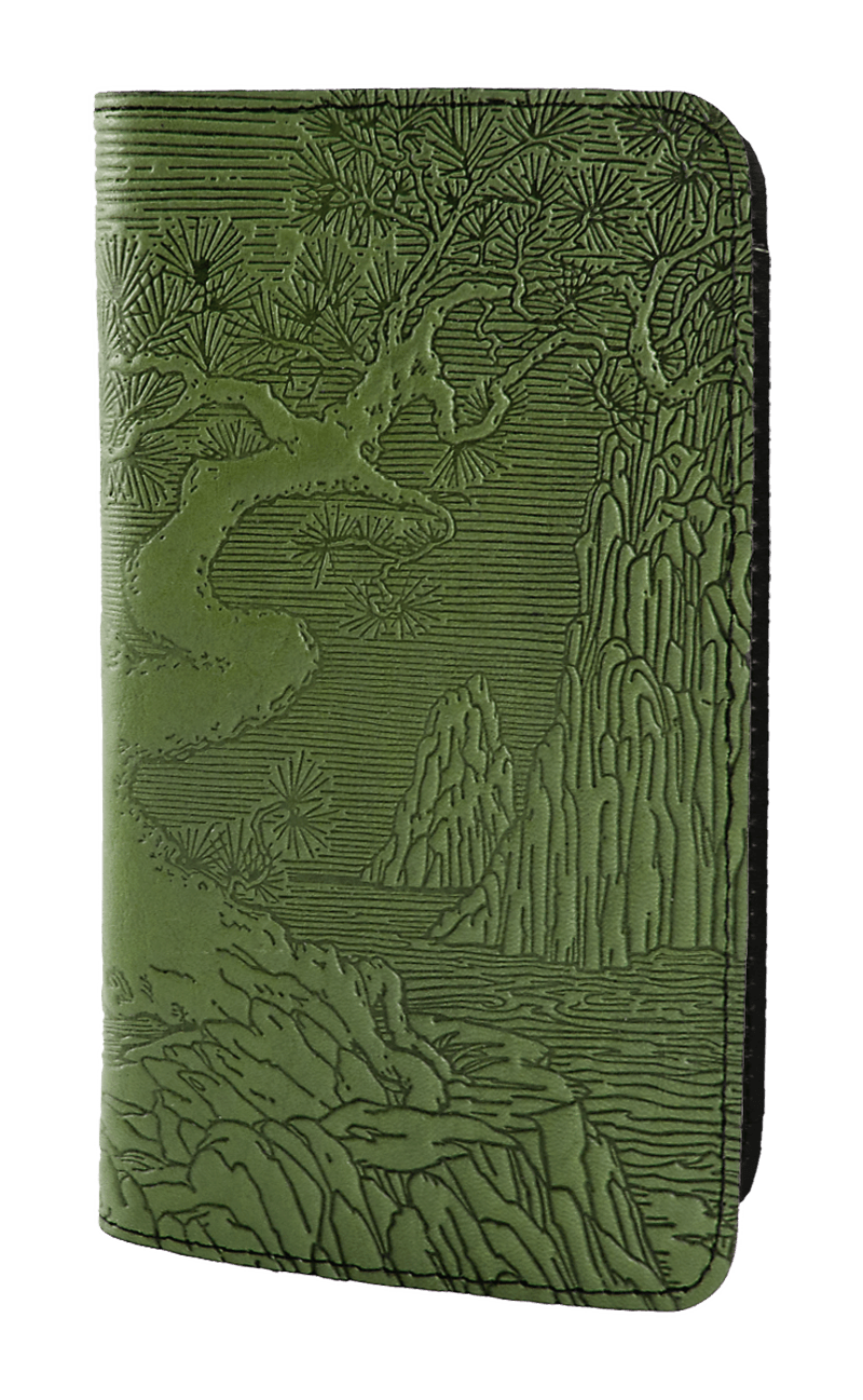 Oberon Design Small Oberon Design Small Leather Smartphone Wallet Case, River Garden in Red