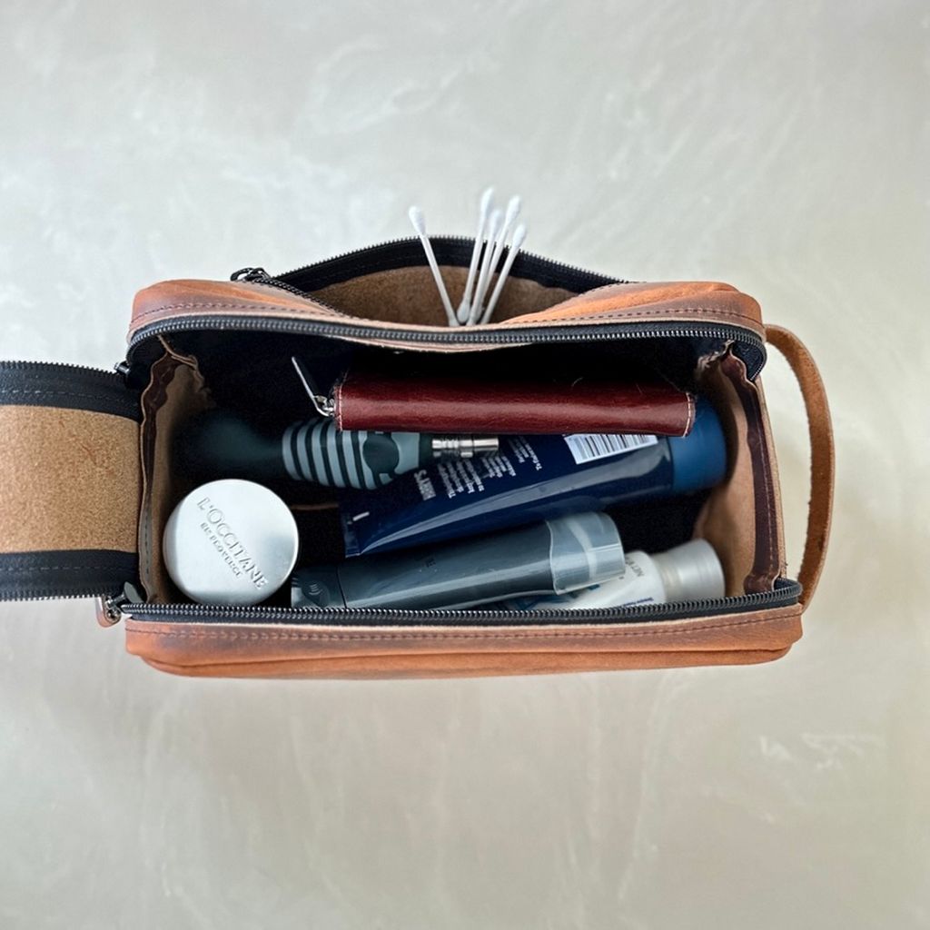 Limited Edition Rustic Leather Dopp Kit, Toiletry Bag, Hard Times in Copper