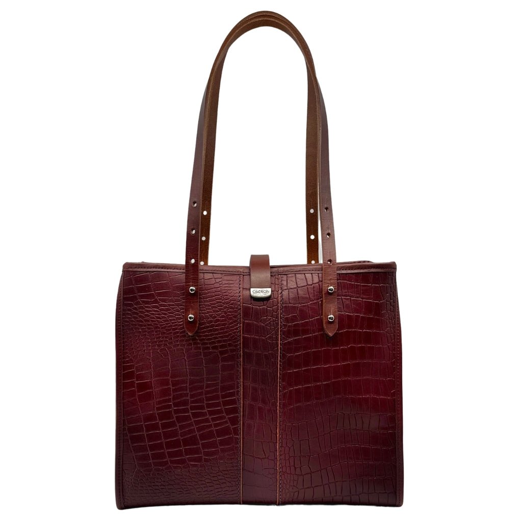 Limited Edition Leather Handbag, Sonoma Tote, Alligator Wine, Modeled Fence Image